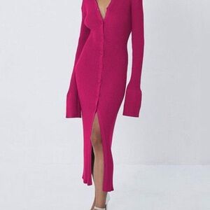 Chic Fuchsia Long Sleeve Knit Dress